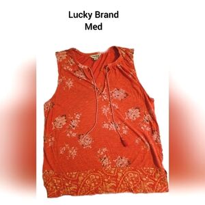 Lucky Brand Orange Tie Front Sleeveless Top